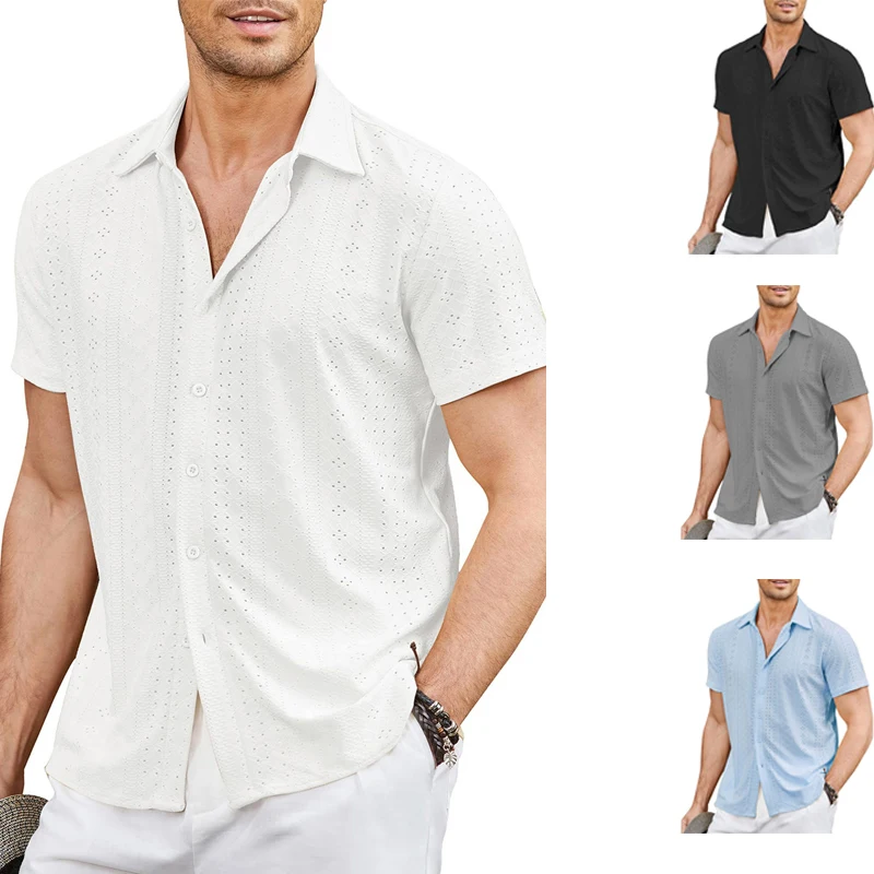 Summer Men's Short Sleeve Polo Shirts Fashion Luxury Style Clothes Color Advanced hollow Collar Short Sleeve Slim Fit