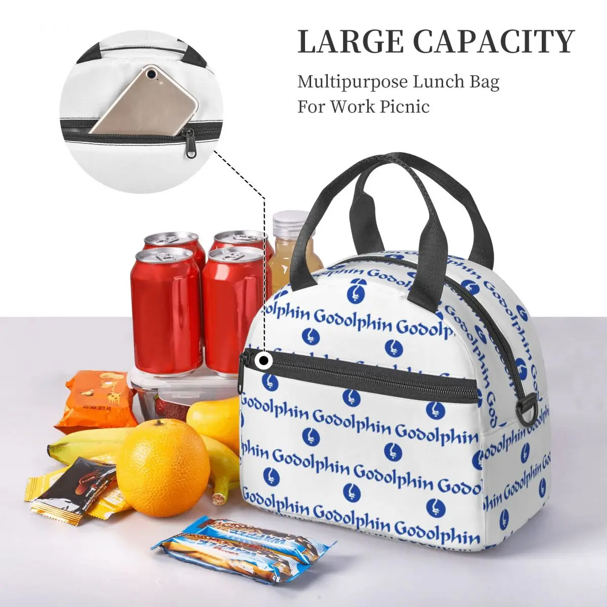 Godolphin Racing Insulated Lunch Bag for Women Picnic Storage Food Boxes Portable Cooler Thermal Lunch Box Tote