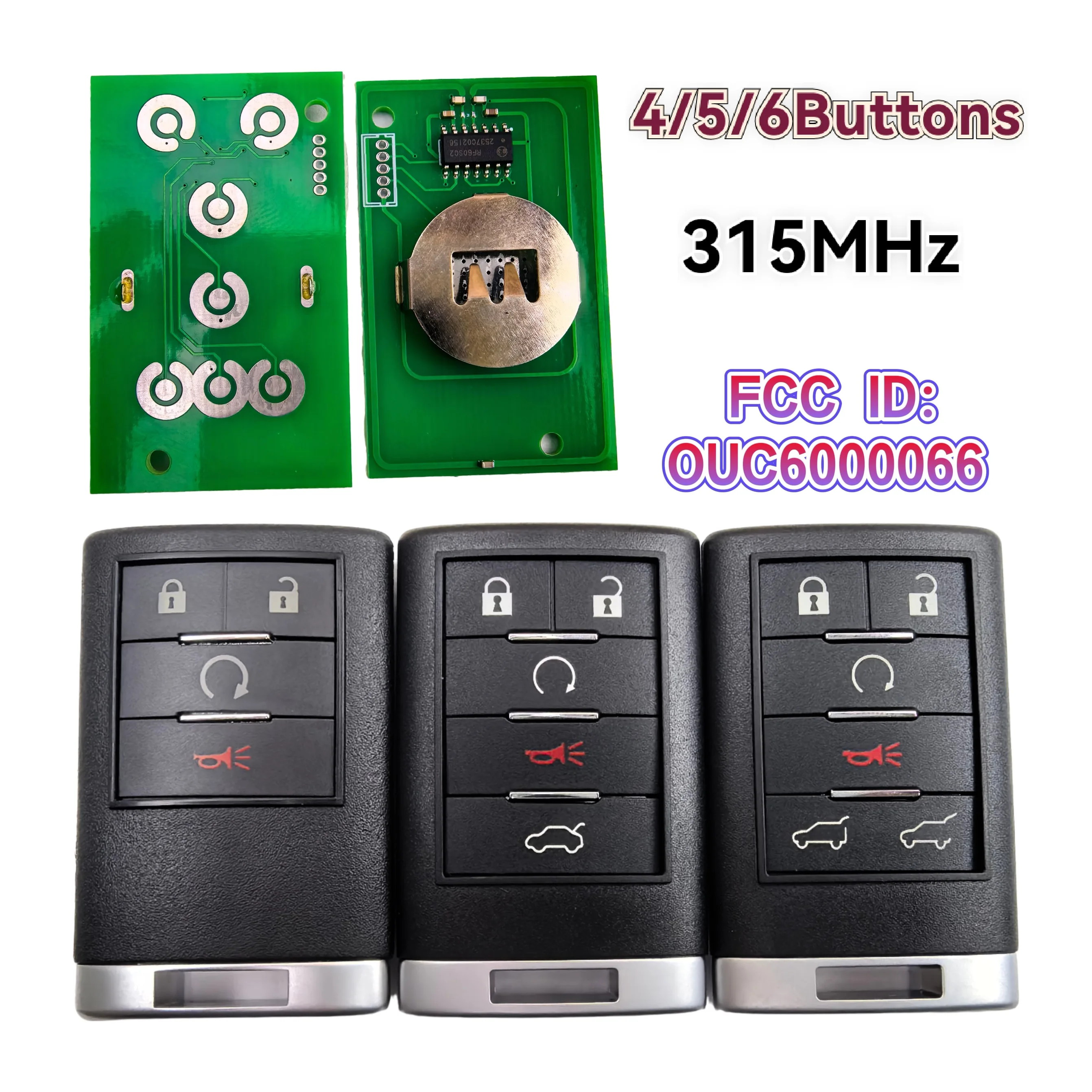 FCC: OUC6000066 315MHZ 4/5/6 Tasten Keyless Go Fernbedienung SUV Schlüssel/PCB/Gehäuse für Cadillac Escalade ESV EXT 2007-2014 CTS DTS Schlüssel – Detail 1