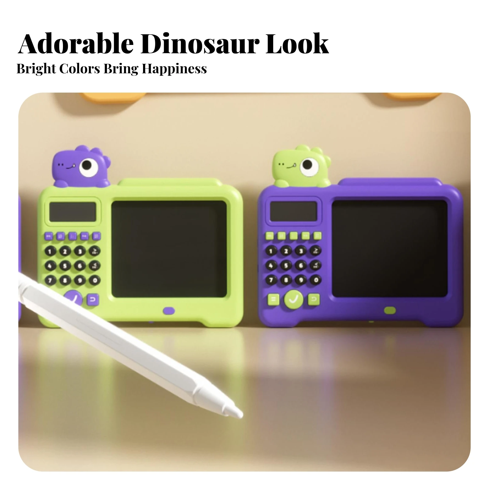 恐竜電卓おもちゃ-2in1多目的ハンドヘルド学習タブレット-数学練習ボード-スタイラス付き-lcdライティングボード