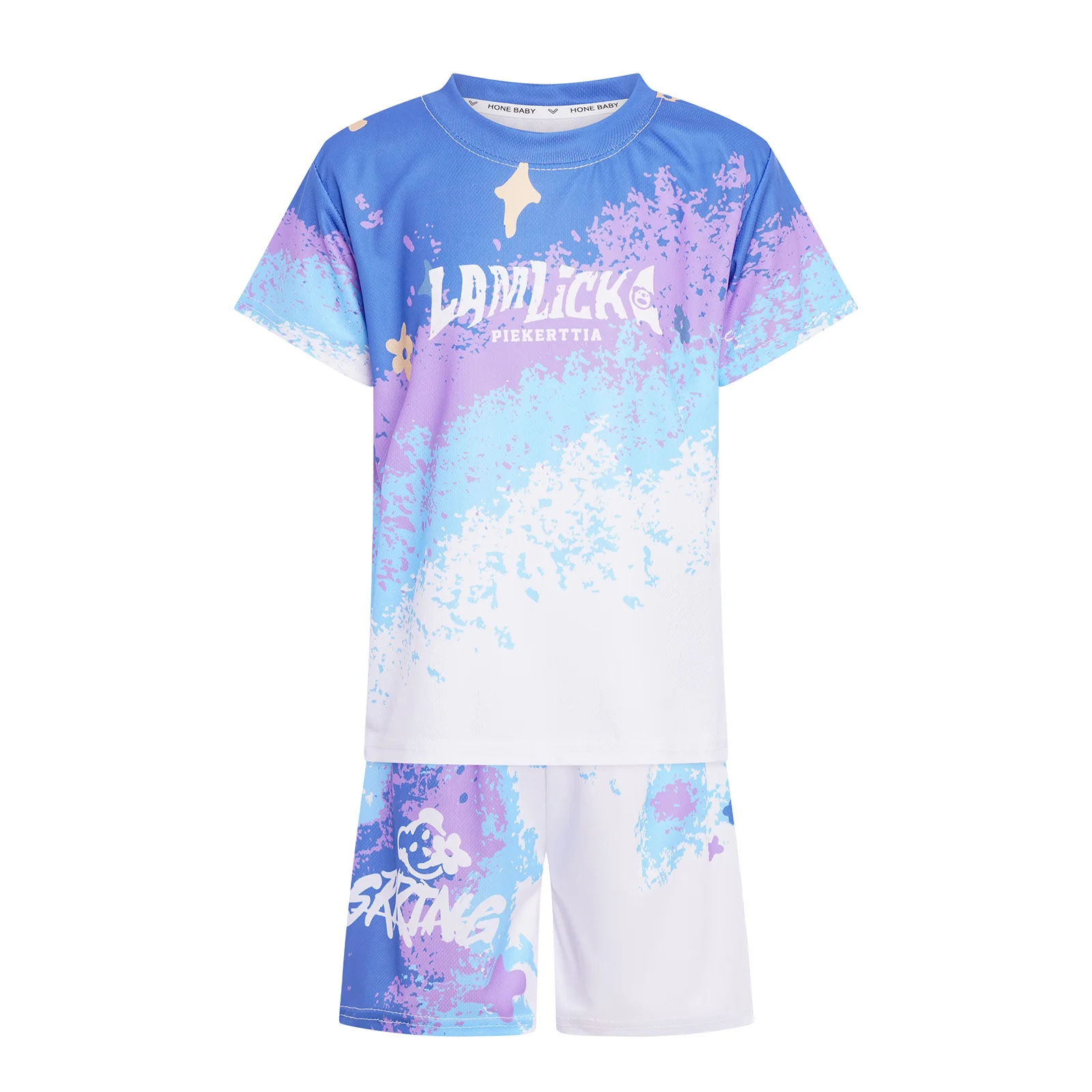 

Kids Boys Fashion Gradient Sports Workout Set Quick-Drying Athletic Short Sleeve T-shirt with Shorts Running Activity Costumes