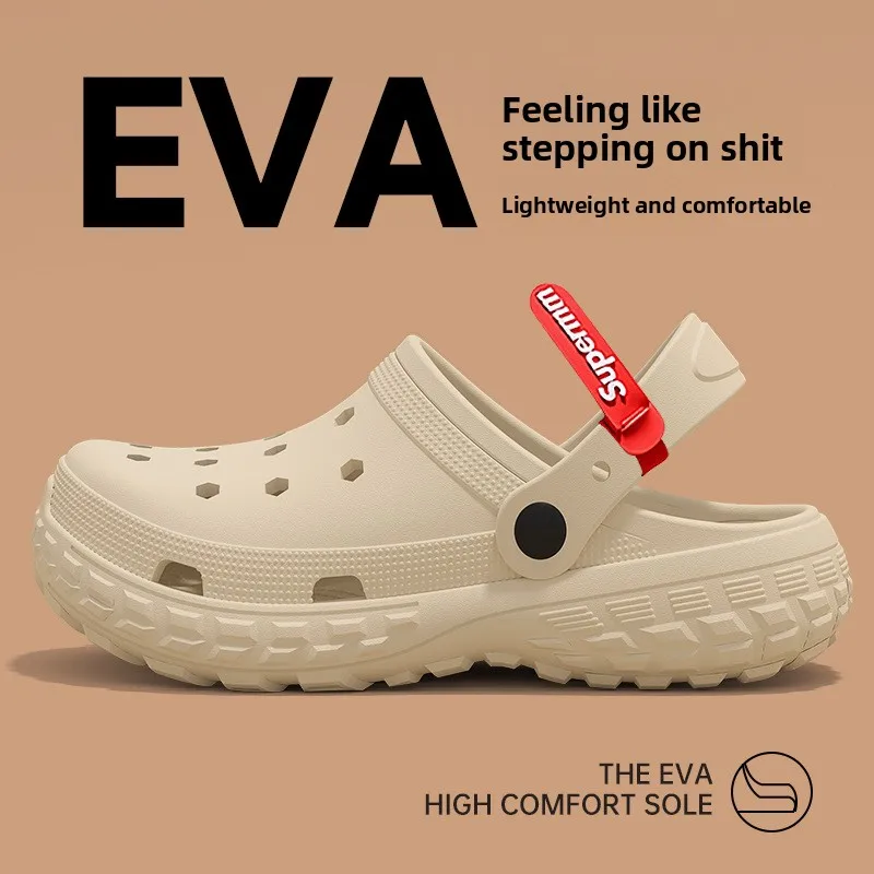 New Women and Men's Hole Shoes Summer Non-Slip Outdoor Sandals Closed Toe Shit Feeling Beach Slippers Thick Bottom Soft Bottom