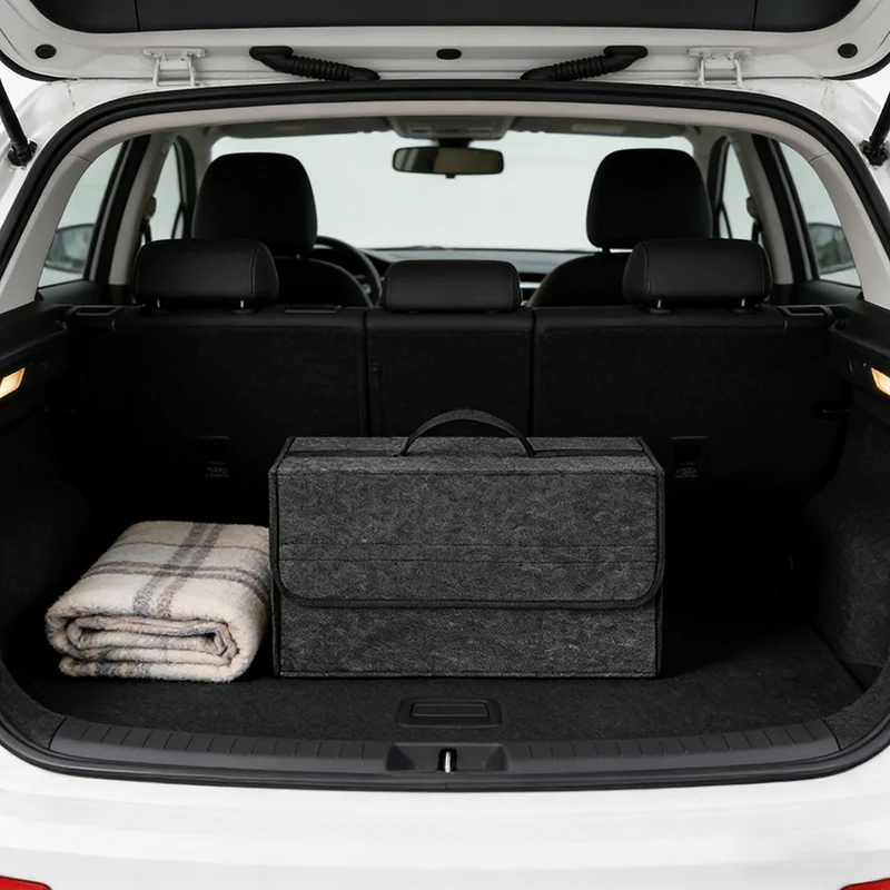 Car Trunk Felt Storage Bag Non Woven Fabric Foldable Organizer Portable Handle Wear Resistant Universal Car Tidying Storage Box