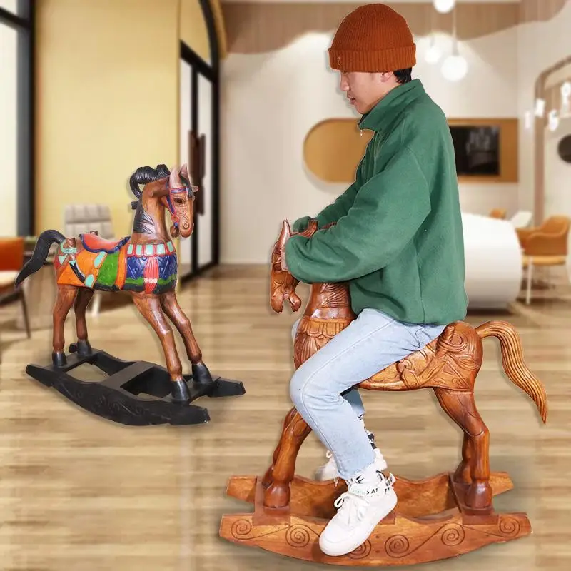 Rocking horse adults can sit on solid wood children's rocking horse baby birthday gift for the first birthday of the baby - Detail 1