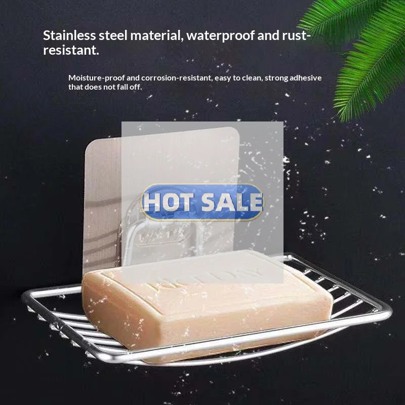 Stainless Steel Soap Dish Holder Single Layer Drain No Drilling Wall Mounted Draining Soap Rack For Bathroom Shower Storage