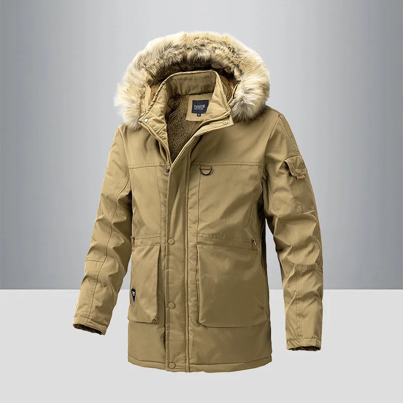 Men's Winter Waterproof Cotton-Padded Jacket Detachable Hood Mid-Length Thickened Design for Cold Weather Protection