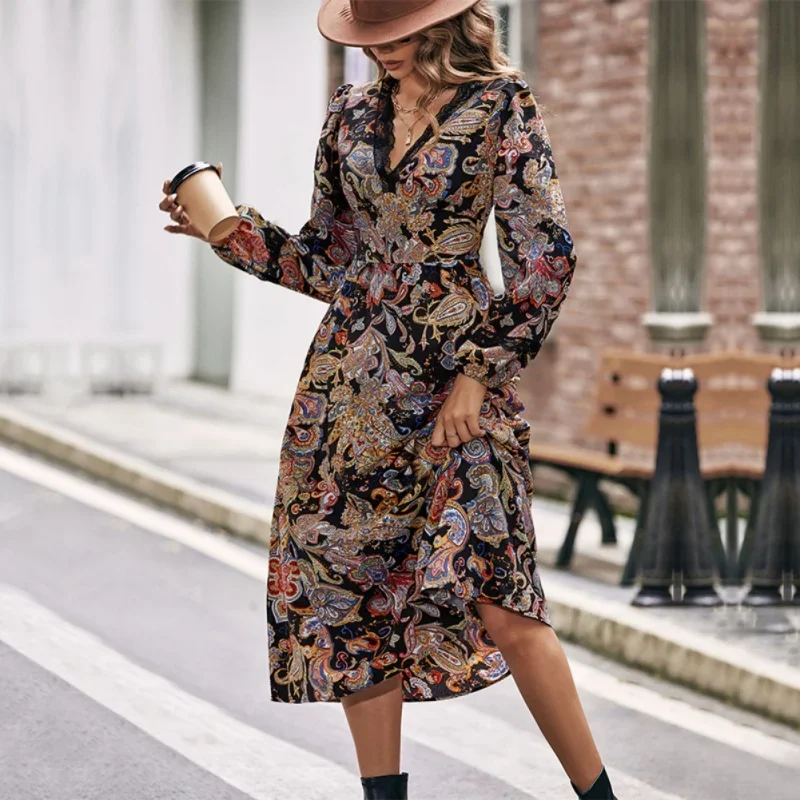 Casual Loose Dress Suitable For Curved Women's 2024 Autumn Long Sleeved Straight Tube Flowing Mid Length Dress