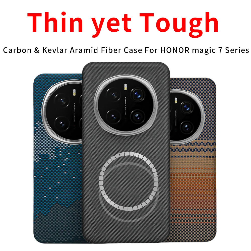 

For honor magic 7 pro carbon case aramid fiber kevlar magsafe fabric thin hard cover magnetic balck Slim light red 600d premium