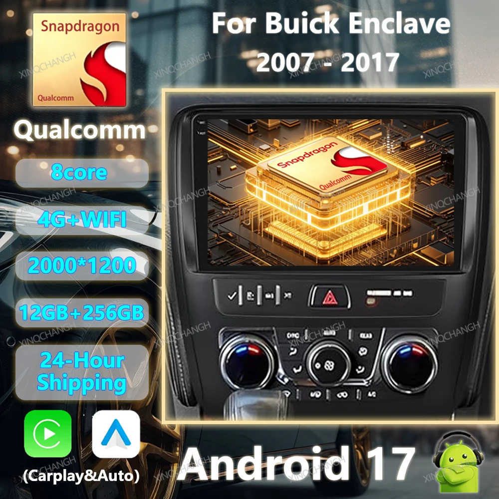 Android 17 Car Radio Carplay Auto For Buick Enclave 2007 - 2017 Qualcomm Multimedia Video Player BT 2DIN 4G LTE 5G WIFI GPS QLED