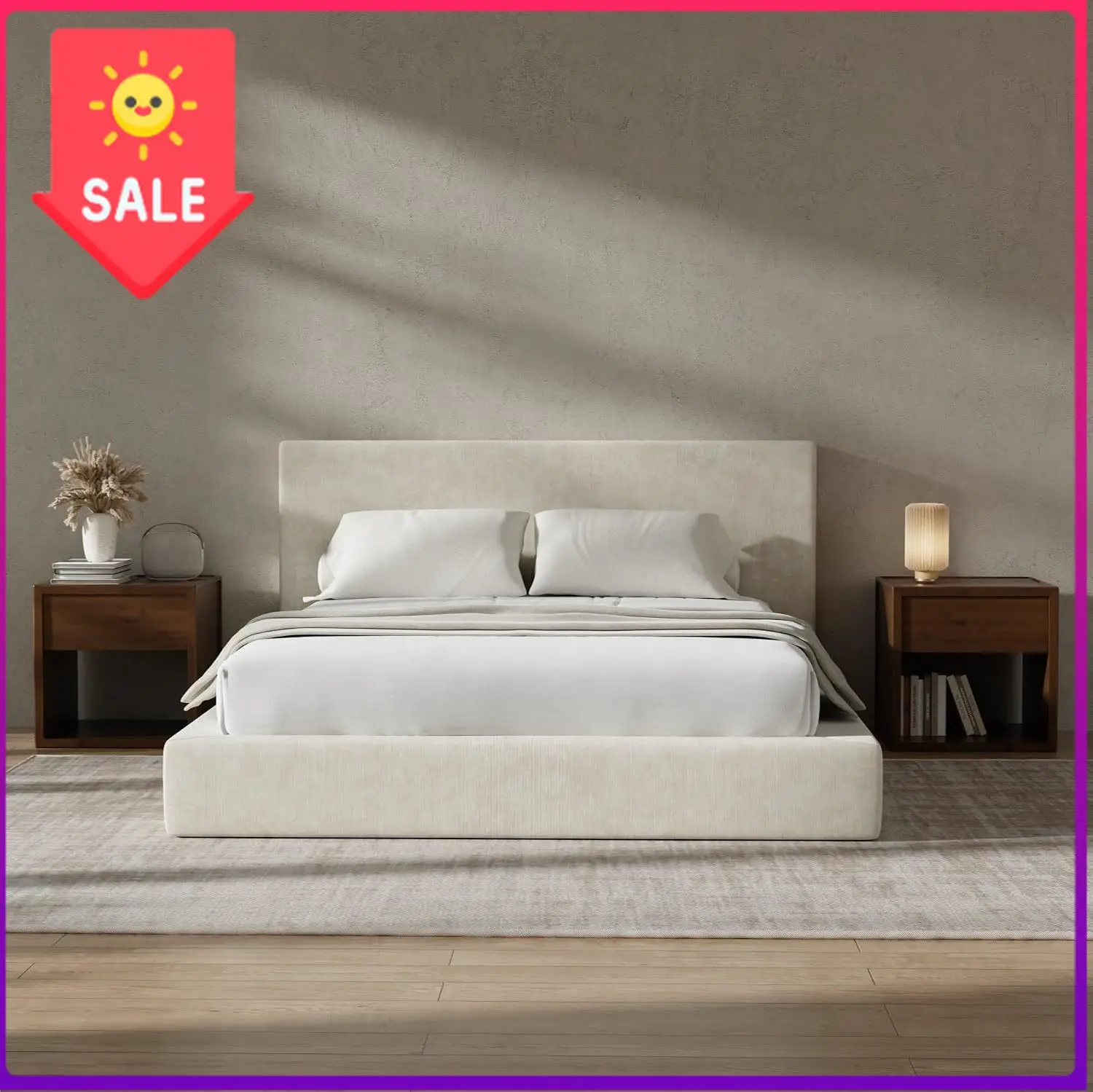 RECCI AirFrame Queen Upholstered Bed Frame with Plush Padded Headboard | Plush Padded Headboard, 360° Soft Foam Surround, Low Pr