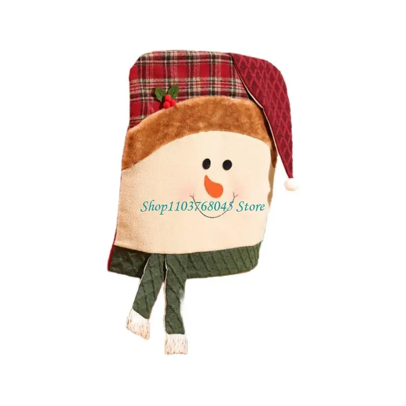 R53F Christmas Decoration Chair Cover Santa Snowmans Designs Sturdy Fabric Easy Maintenance Home Party