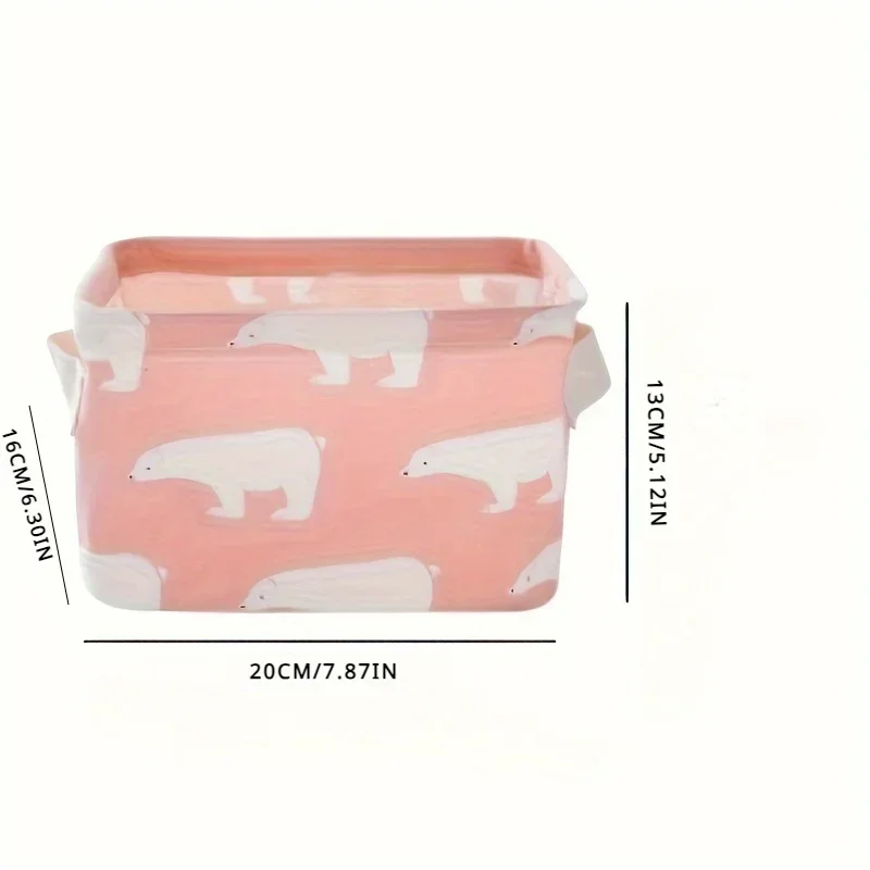 1pc Desktop Storage Box, Collapsible Cotton Linen Open Storage Basket, Washable With Handle, Laundry Organizer