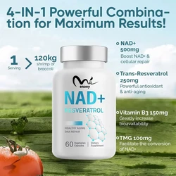 NAD+supplement 1000mg maximum absorption, 60 capsules, non genetically modified, gluten free, and vegan free