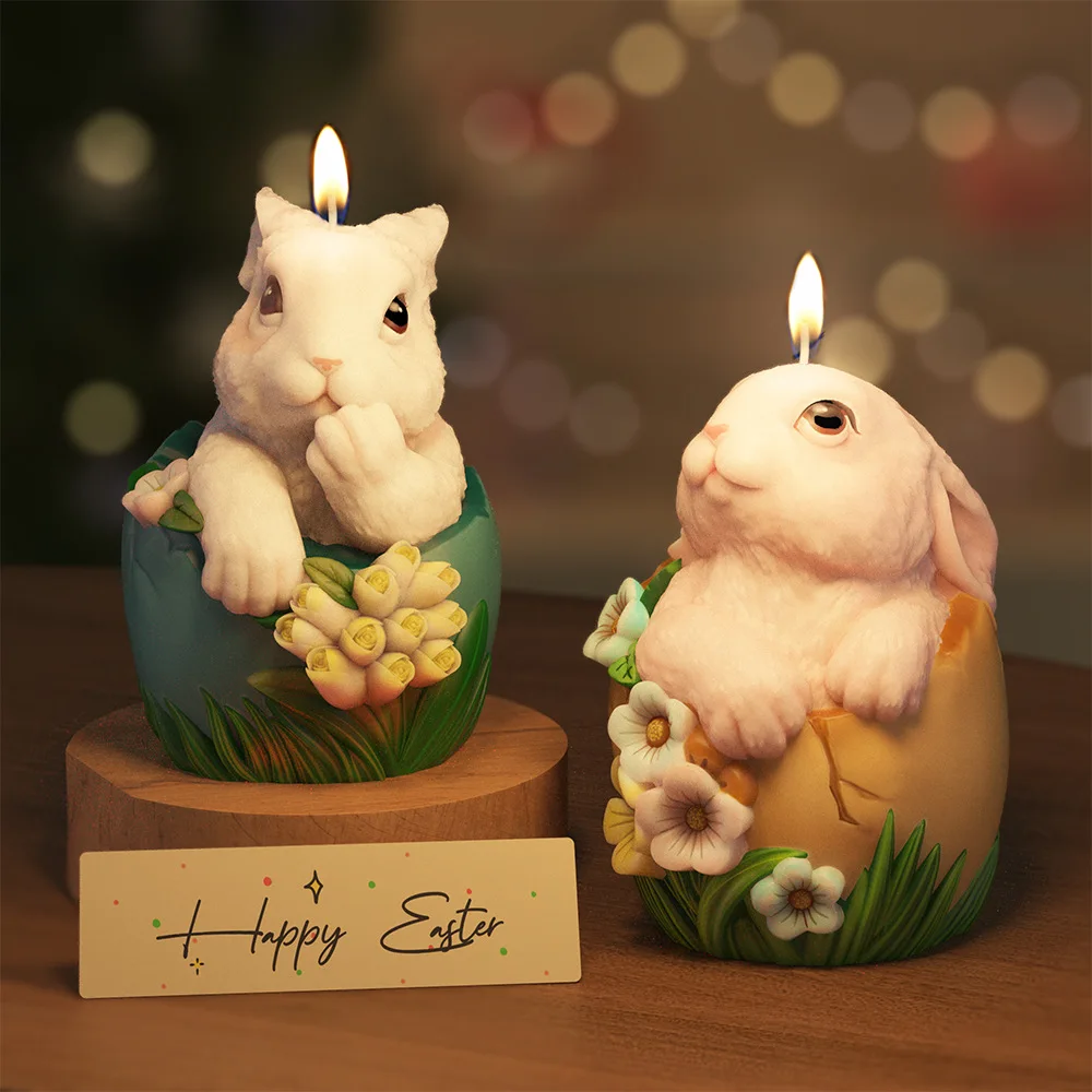 Easter Colorful Rabbit Eggs Candle Silicone Mold DIY Decoration Flower Egg Bunny Gypsum Plaster Mould Craft Ornament Cement Mold