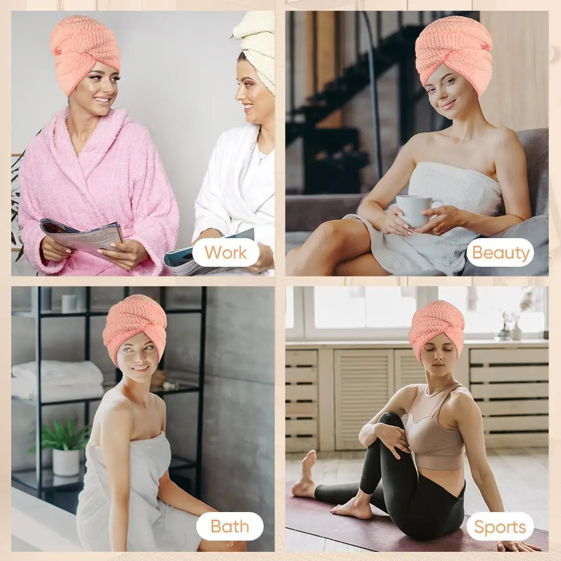 Solid Color Hair Turban Textured dry hair cap 9.8 inch X 25.5 inch Super Absorbent Hair Towel Wrap for Women with Button