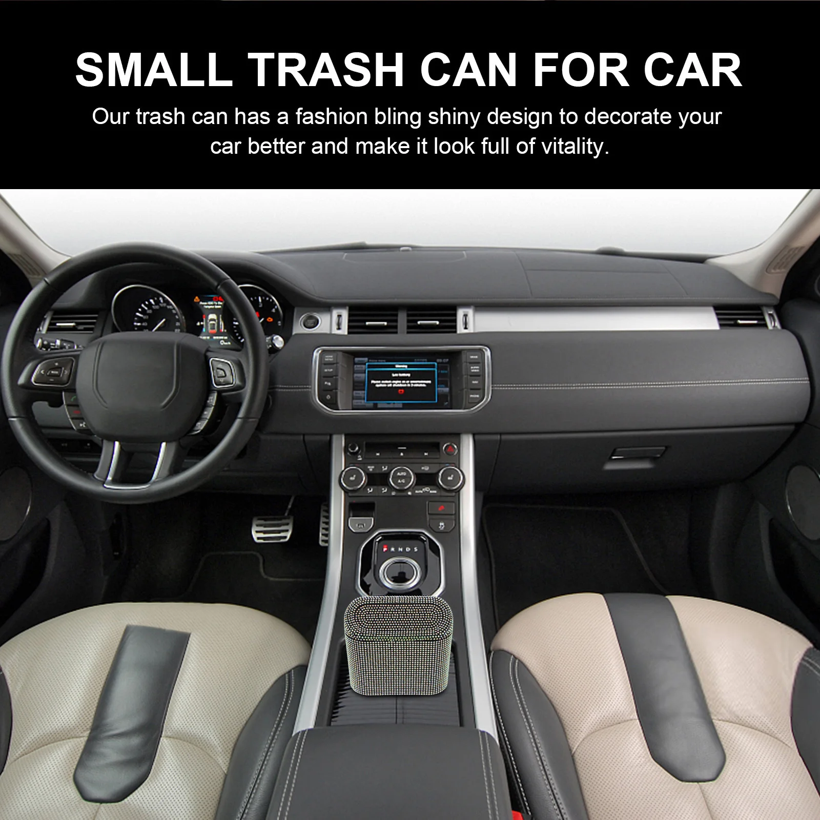 

Car Trash Can Bling Rhinestone Decor Small Portable Garbage Bin For Car Interior Vehicle Organization Kitchen Bedroom Dinning
