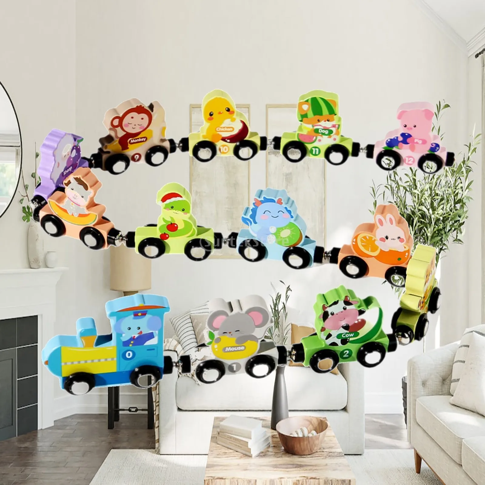 Wooden Train Set Vehicles Learning Toys Toddlers Dinosaur Game Car Activities for Age1-3 Kids Educational Toys Zodiac Gift