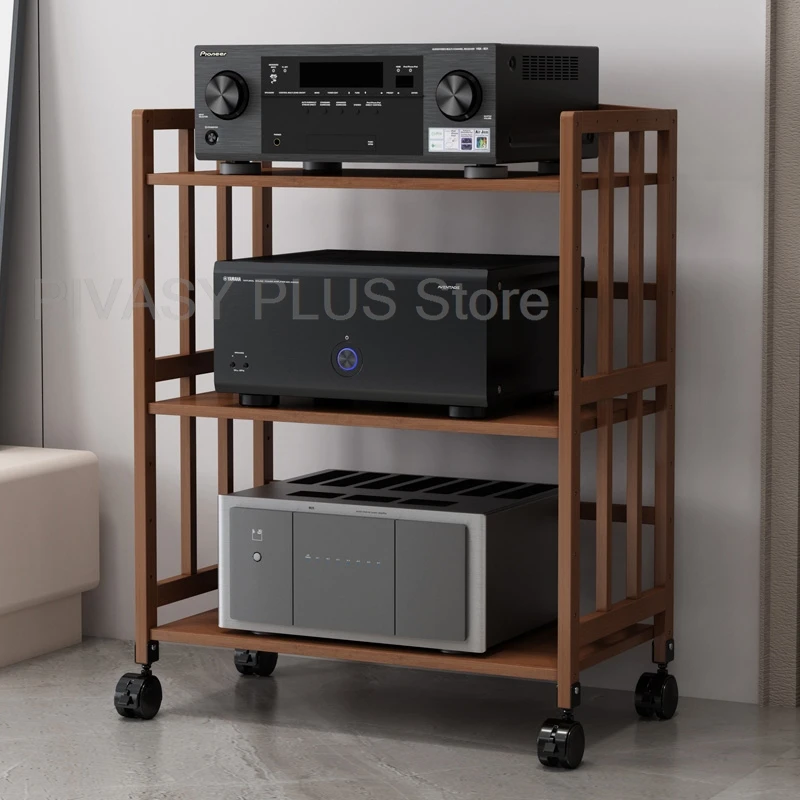 2-4 Tier Adjustable Audio Rack HiFi Equipment Stand x Wheels  For Amplifier Speaker Turntable Studio Gear Mobile Storage Bracket