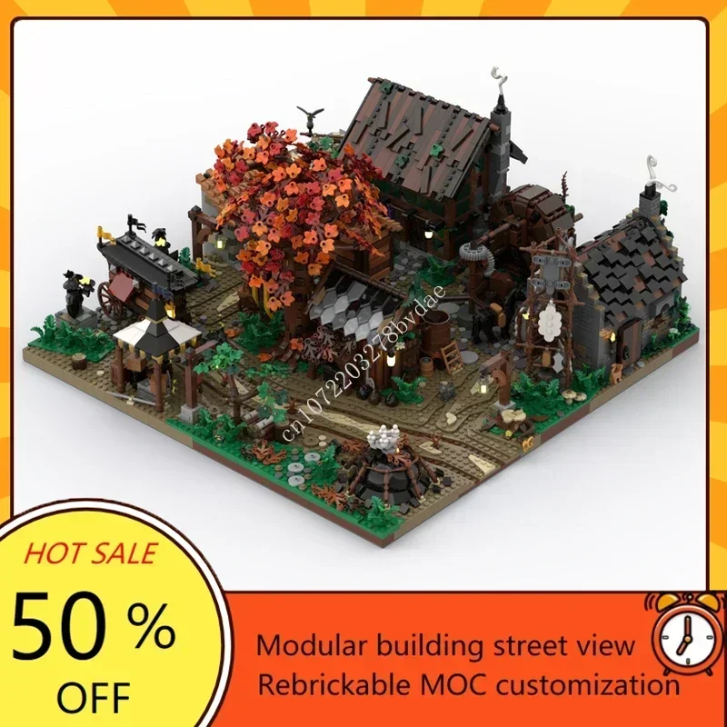 

6574 шт., средневековый город, смердкие закуски, MOC, креативная модель с видом на улицу, пазлы на заказ, сделай сам, образовательная сборная модель, игрушки, подарки