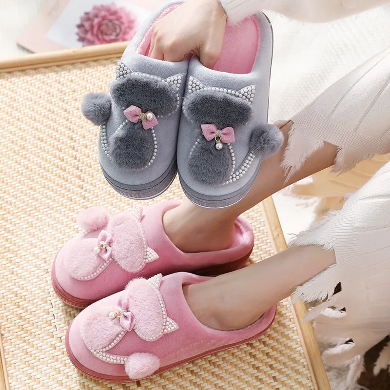 Women Cotton Slippers Cute Cat Slippers Ladies Platform Indoor Shoes For Women Winter Slippers Home Slippers Female Warm Shoes