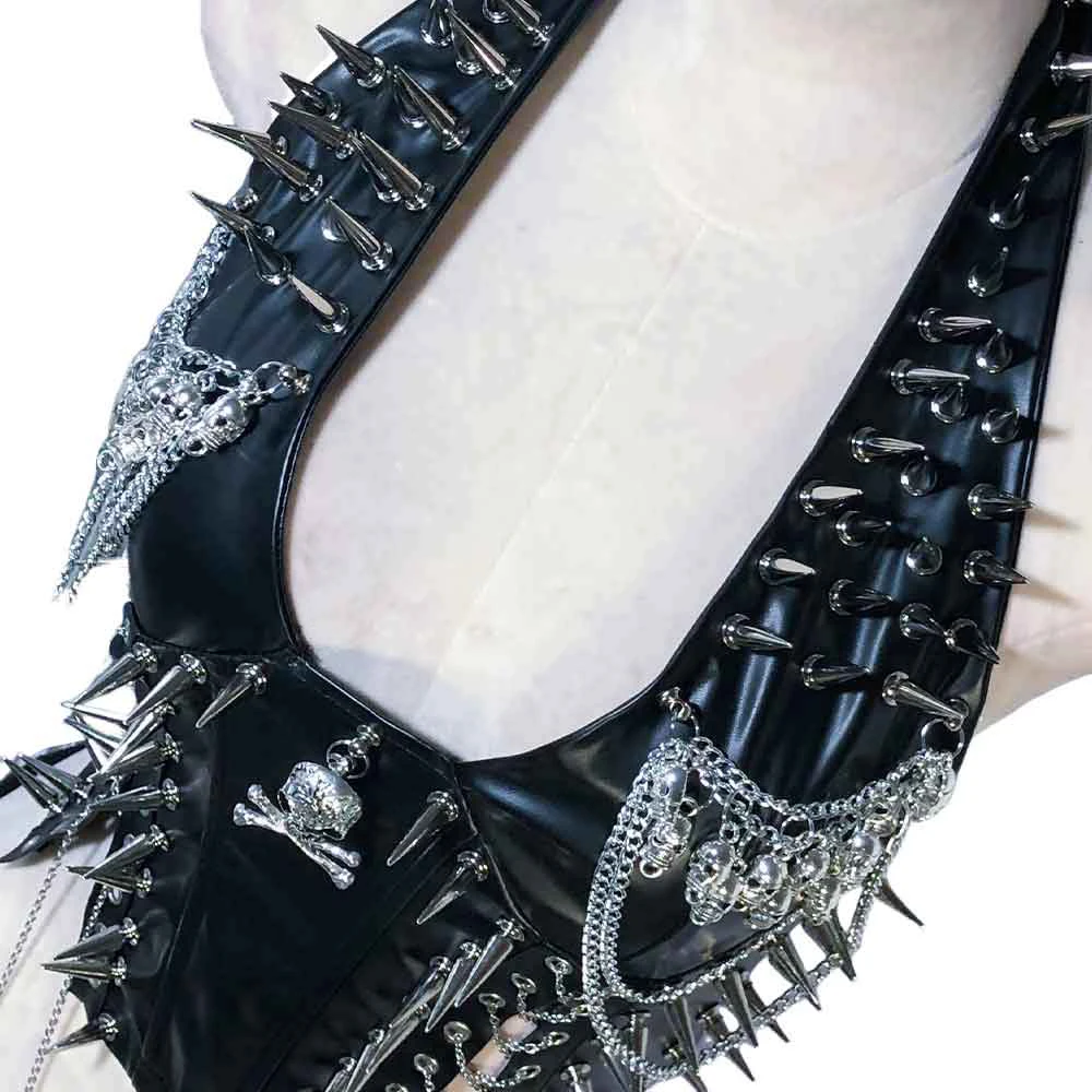 Goth Tops Punk Rock Clothes Gothic Tank Rave Outfits Spiked Festival Bra Emo Clothing Y2K T-shirt with Spikes ALT Grunge Fairy