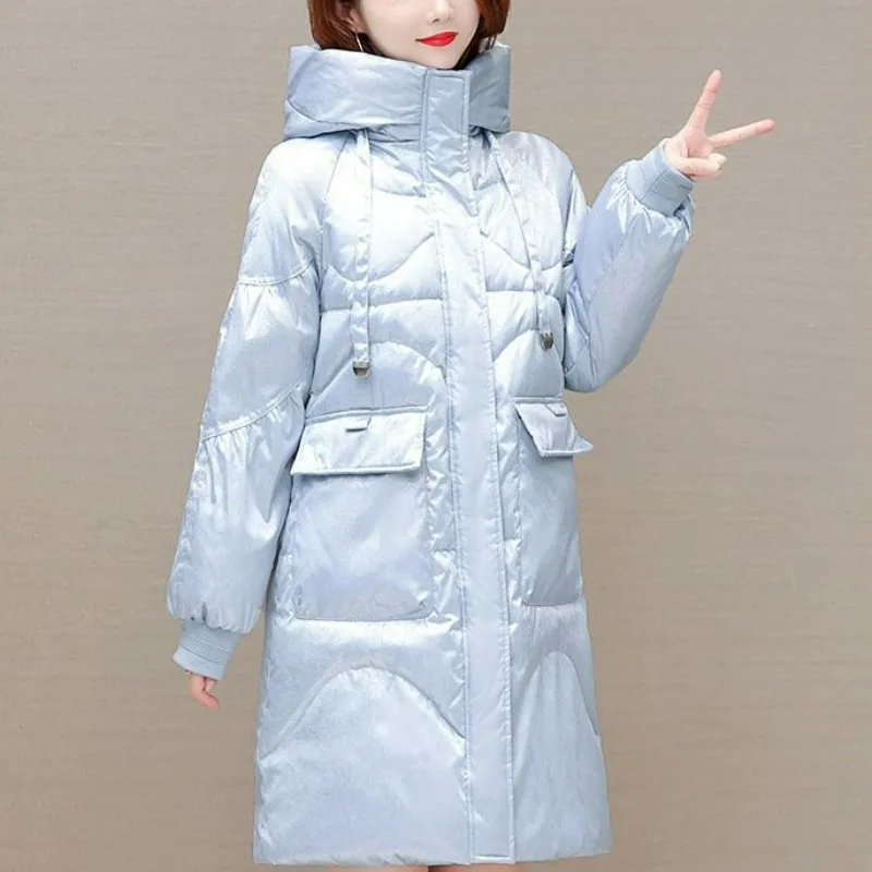 2023 New Women Down Cotton Coat Winter Jacket Female Mid Length Version Parkas Loose Warm Outwear Hooded Versatile Overcoat