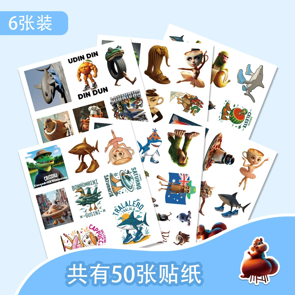 

50PCS Funny Italian Brainrot Stickers Decoration DIY Skateboard Notebook Phone Fridge Laptop Wall Decal Cute Kids Graffiti Toys