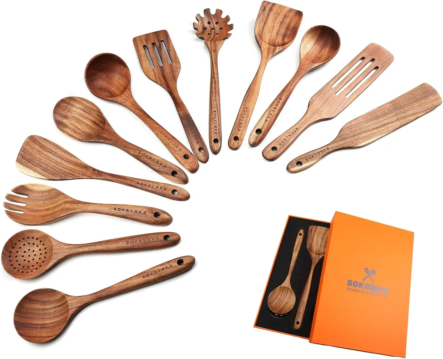 

12-Pack Natural Teak Wooden Cooking Utensils Set, Spatulas and Spoons for Kitchen Use