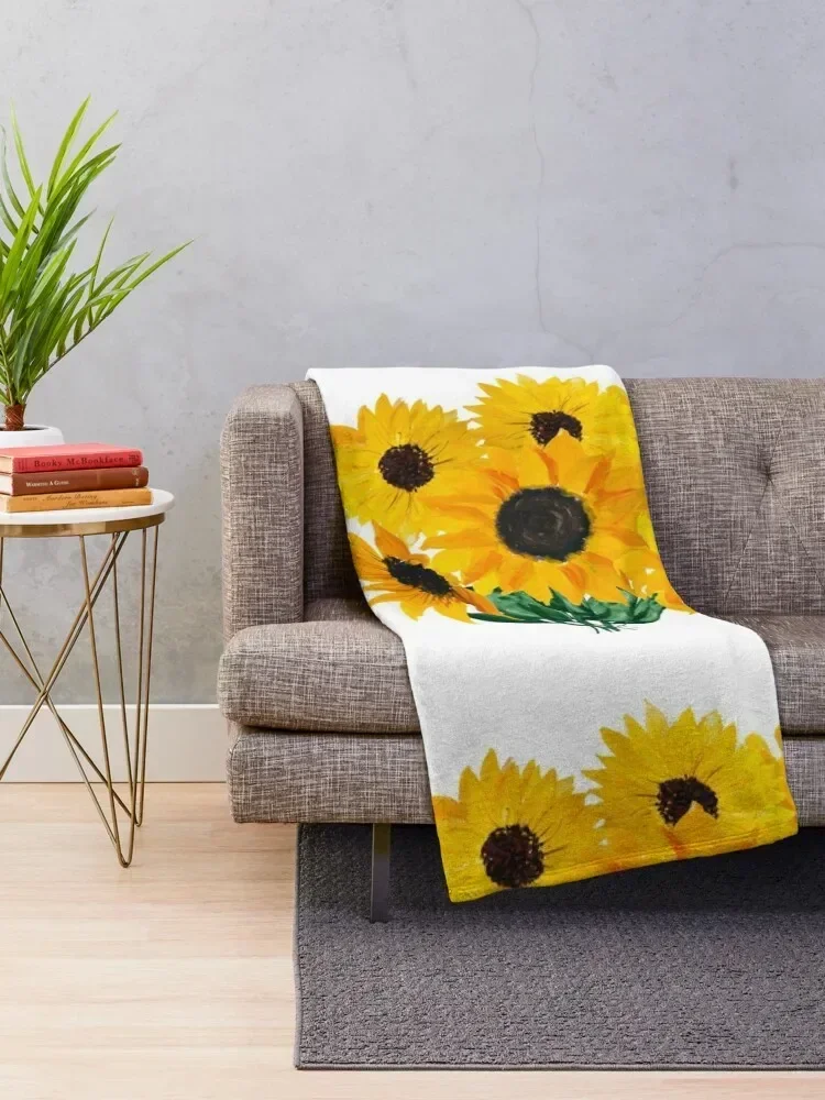 Painted sunflower bouquet Throw Blanket Decoratives Nap Thin Blankets