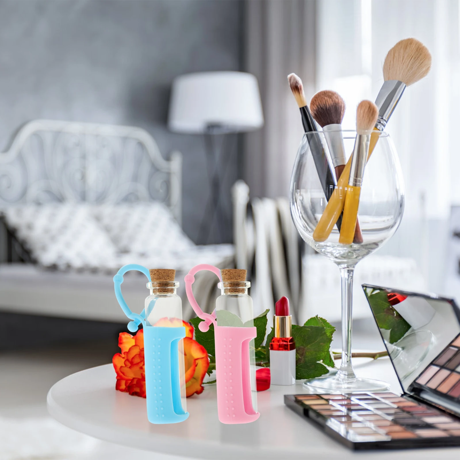 

6Pcs Essential Oil Bottle Protector Silicone Sleeve Anti-Slip Durable Carrying Case Adjustable Strap for Purse Belt Loop