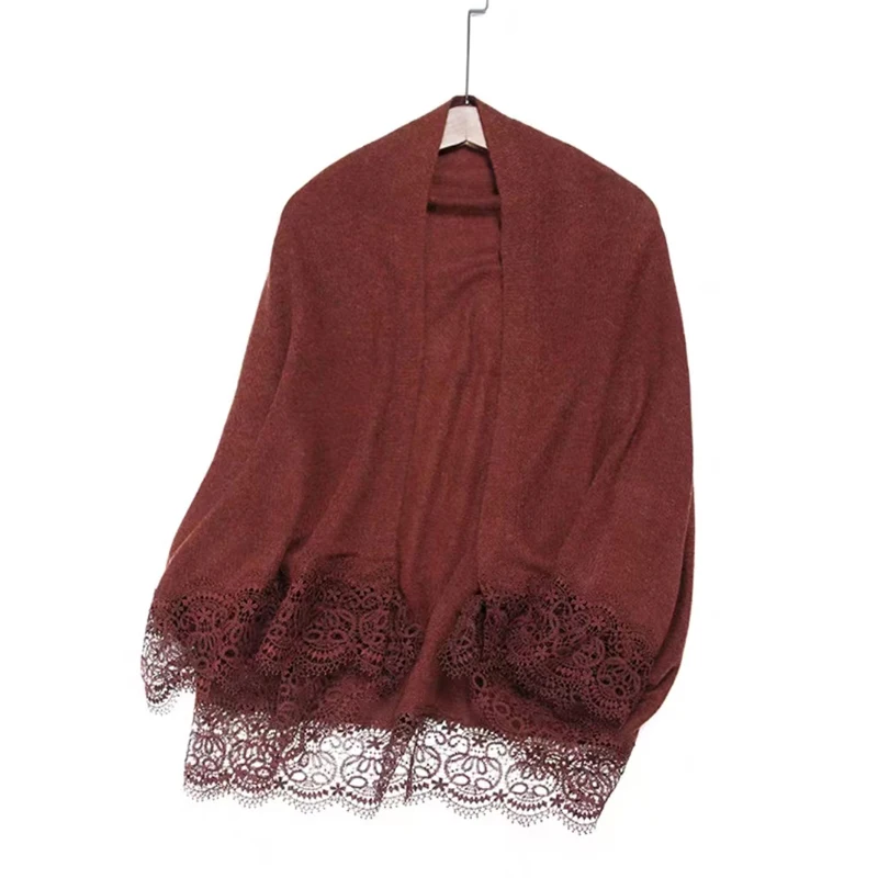 Fashion 100% Merino Wool Women Thin Cardigan Lace Shawl Soft Cashmere Knitwear Solid Color Scarf Korean Style Sweater Grace Top