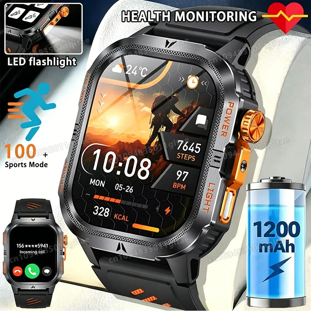 2026 New Military Smart Watch Men IP67 3ATM Outdoor Sports Fitness Tracker Blood Pressure Health Monitor BT Calls GPS Smartwatch