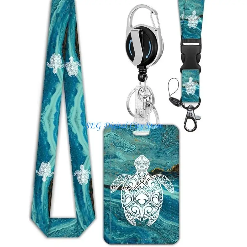 U75B Name Badge Holder Neck Strap Lovely Turtles Badge Lanyard for Students Friend