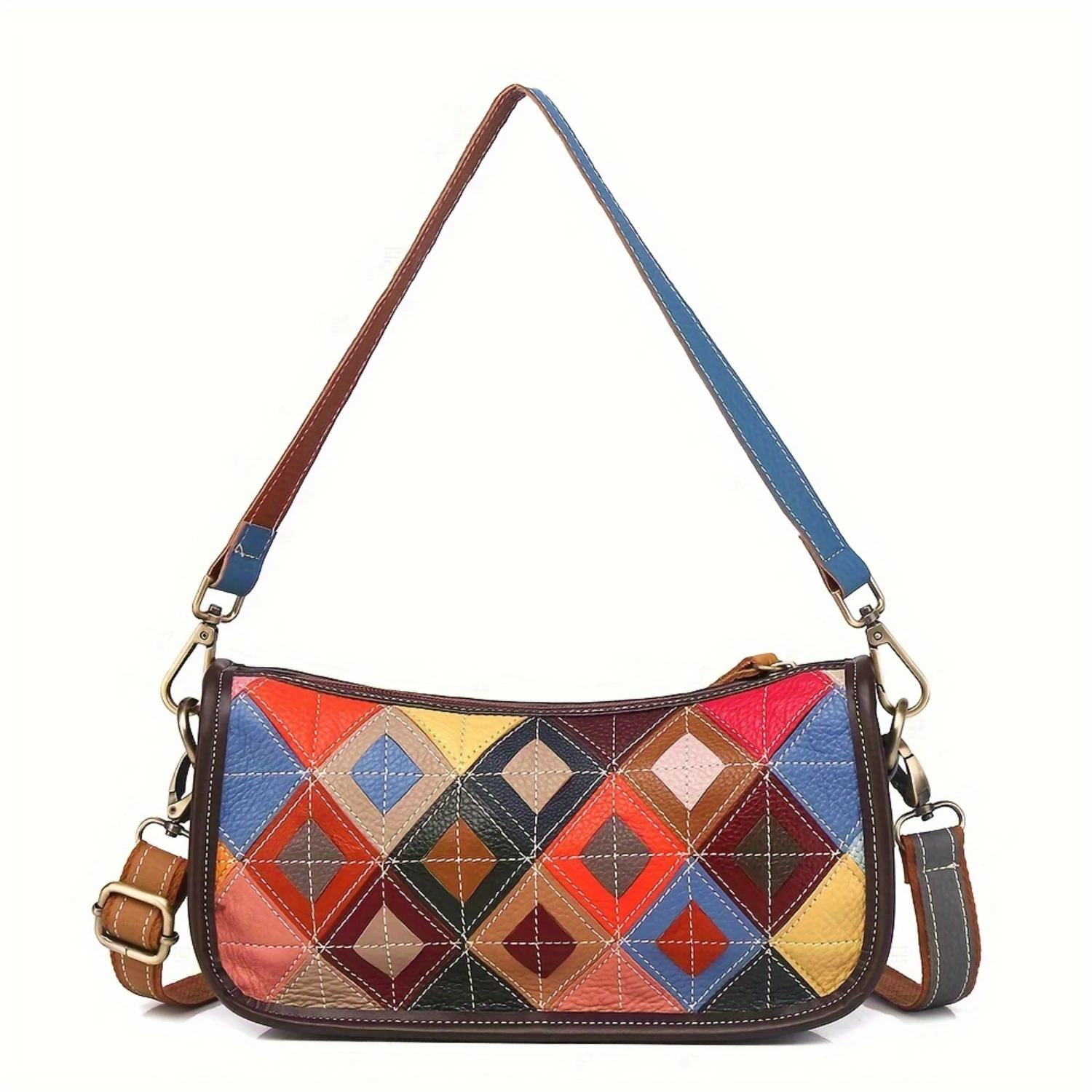 

Сумочка в стиле пэчворк с геометрическим рисунком, сумка через плечо из натуральной кожи, богемная женская сумка через плечо во французском стиле