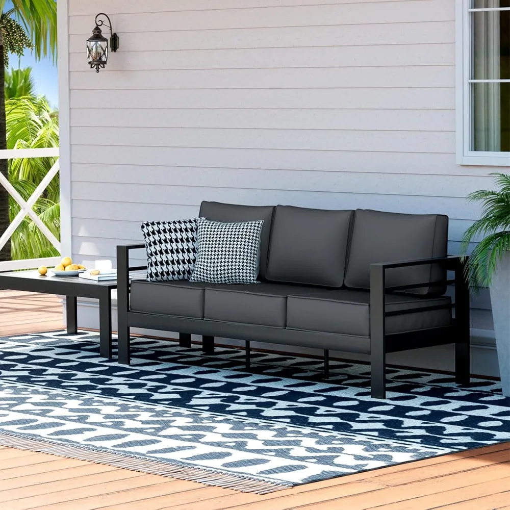 3 Seats Aluminum Outdoor Furniture Set, Weather-Resistant Metal Couch Sofa, Thick Cushion, Deep Seating Patio Sofa