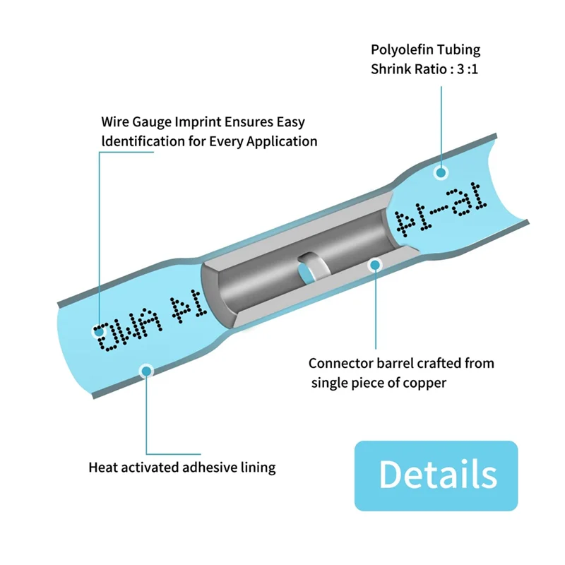 AT63-Marine Grade Electrical Connectors- Blue 1000Pcs 16-14 AWG Heat Shrink Butt Connectors, Insulated Splice Style