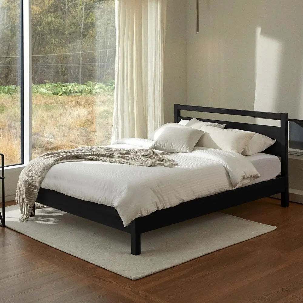 

Бесшумная деревянная кровать-платформа с изголовьем, место для хранения вещей, простая сборка, черный