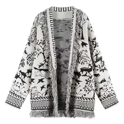 Knitted Cardigan for Women Korean Fashion Tassel Designer Clothes Autumn Sweater Long Coat Women's Top Winter Knitted Sweater