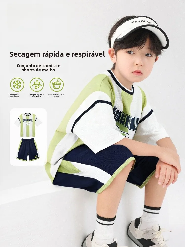 boys'-soccer-uniform-set-quick-dry-breathable-short-sleeve-two-piece-set-children's-sports-wear-polyester-fiber-summer-season
