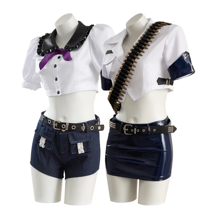 Culotte et bas avec ceinture de jarretière pour femme, costume de cosplay anarchy, uniforme de police avec perruque, fête d'Halloween, imbibé