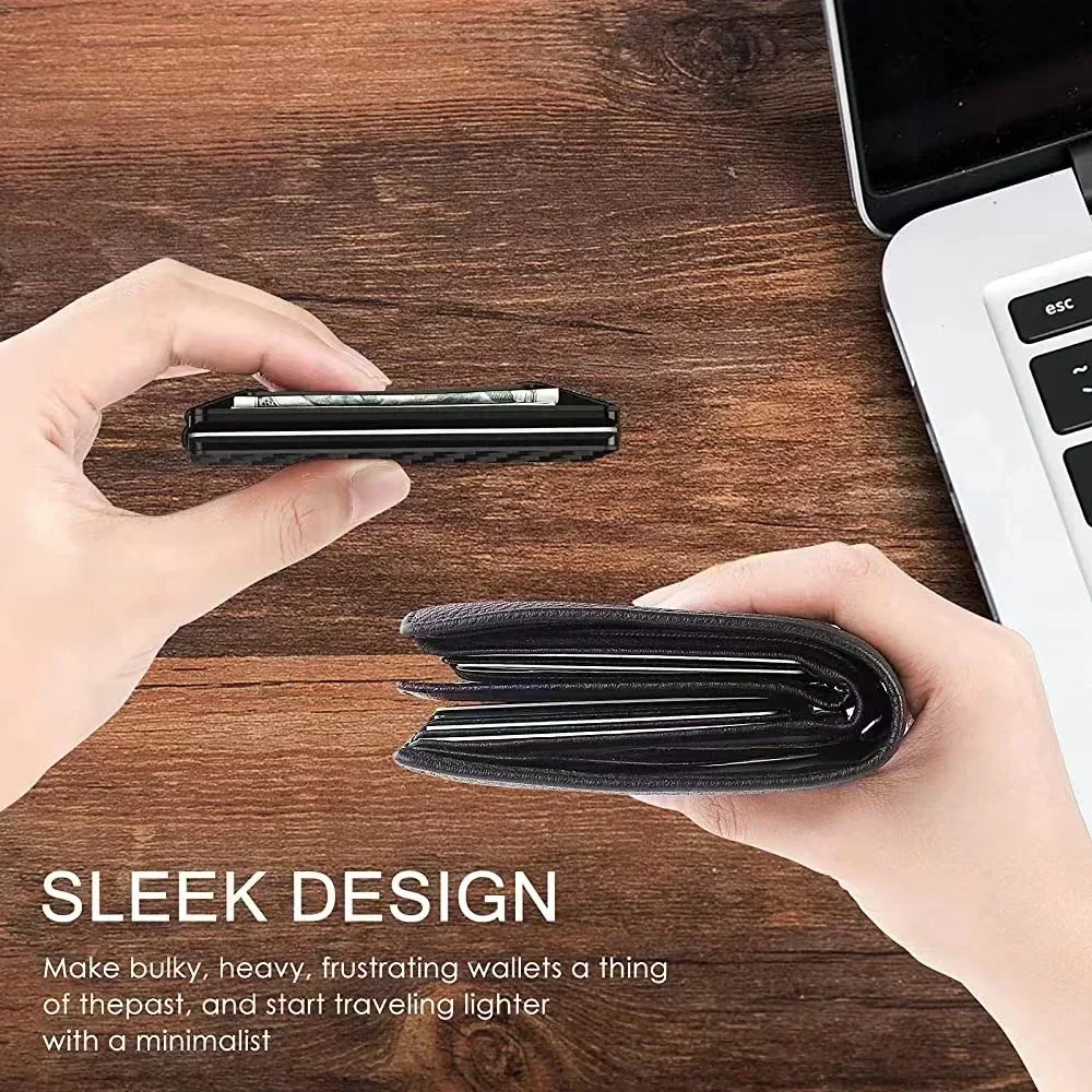 حاملي بطاقات رفيعة للغاية من ألياف الكربون، محفظة رفيعة وبسيطة للرجال، حجب RFID للجيب الأمامي، حامل بطاقات الائتمان، محافظ من الألومنيوم #3