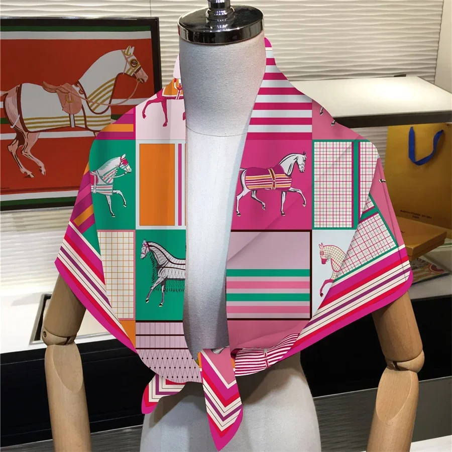 90x90cm New Design Horse Universe Printed Twill Silk Scarf Square Scarves Lady Wraps Kerchief Woman Neck Shawl Wraps image 4