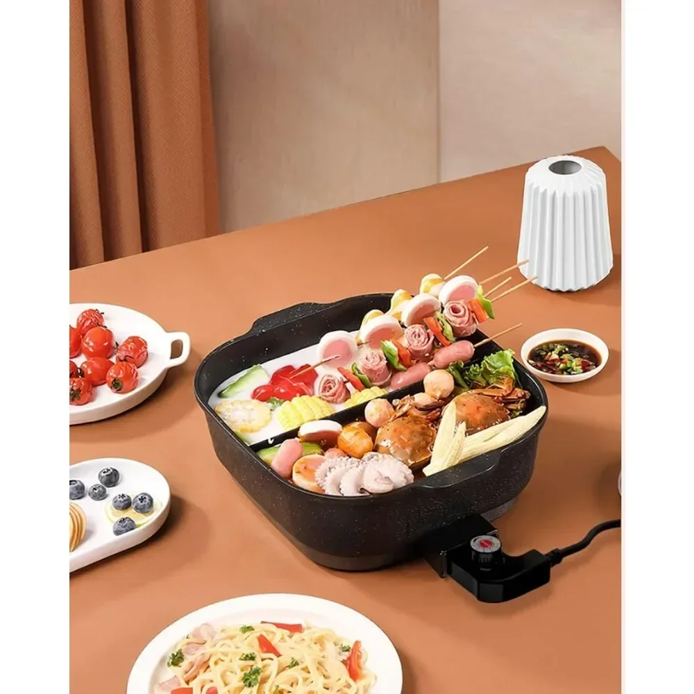 2 in1Electric BBQ Grill Hot Pot, Hot Pot with Grill,Non-Stick Barbecue Grill Indoor,Separate Dual Temperature Control,Hotpot BBQ