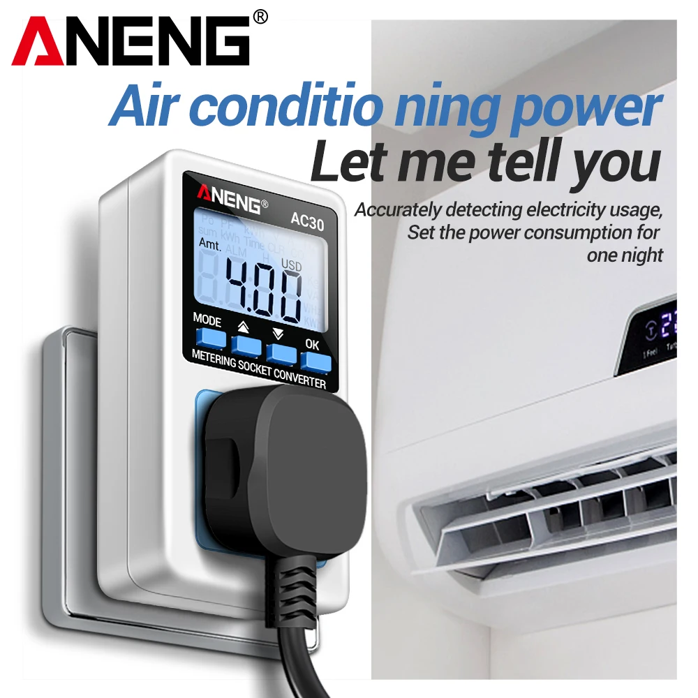 ANENG AC30 Energy Meters Socket Multifunctional Electricity Meters Household Air Conditioning Electricitys Monitor Power Meter