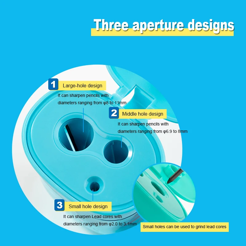 Deli 3 in 1 Pencil Sharpener Manual Multi-function Three Holes Pencil Sharpener for Students School Office Stationery 1/3/12pcs