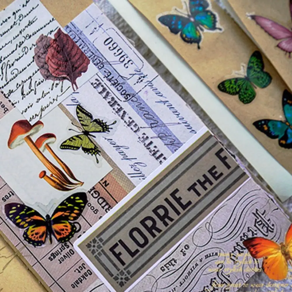

40PCS Colorful Butterfly Scrapbook Sticker INS Style Vintage Stationery Sticker Waterproof PET Mobile Sticker Hand Account