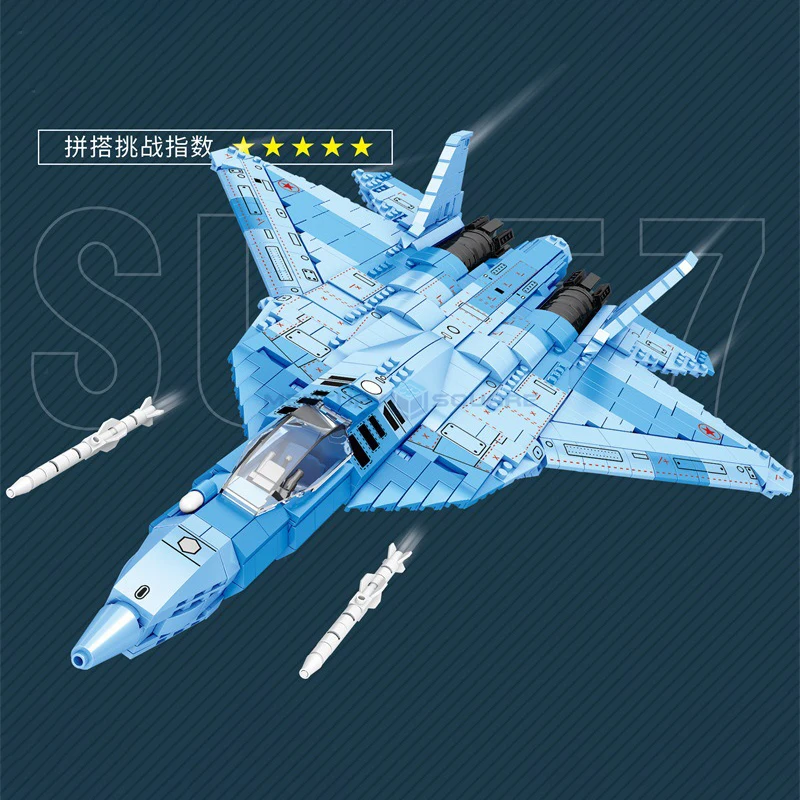 SU-57 Heavy Fighter Sukhoi Model Bricks MOC 33030 Military Vehicle Army Awacs Building Blocks DIY High Tech Toy Gift Kids Boys