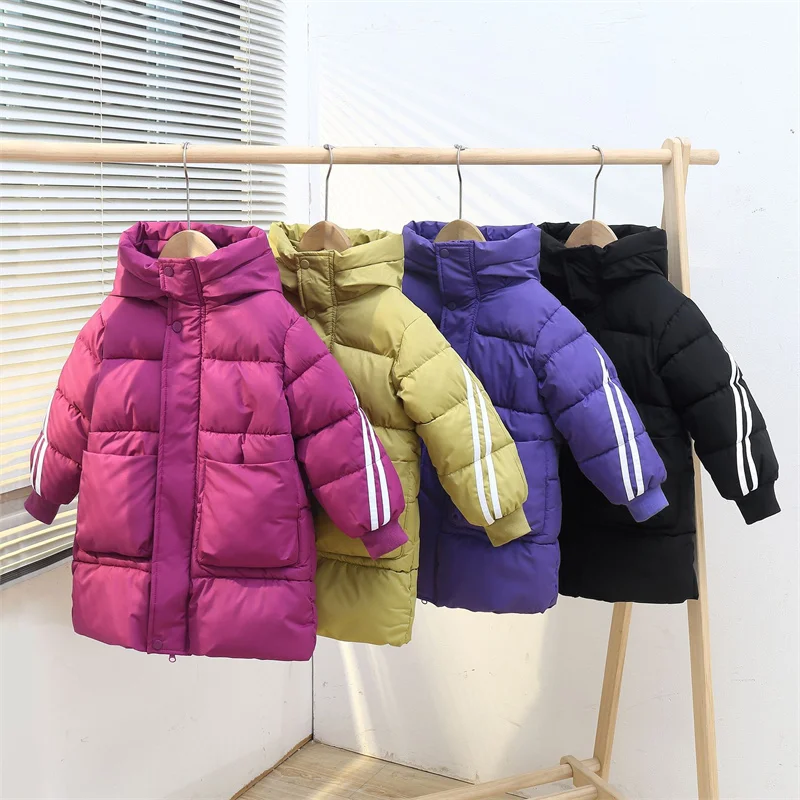 

2025 Children Down Coats Boys Girls Winter Mid-Length Style Jackets Kids Casual Hooded Outerwear Teenager Fashion Overcoat 5-14Y