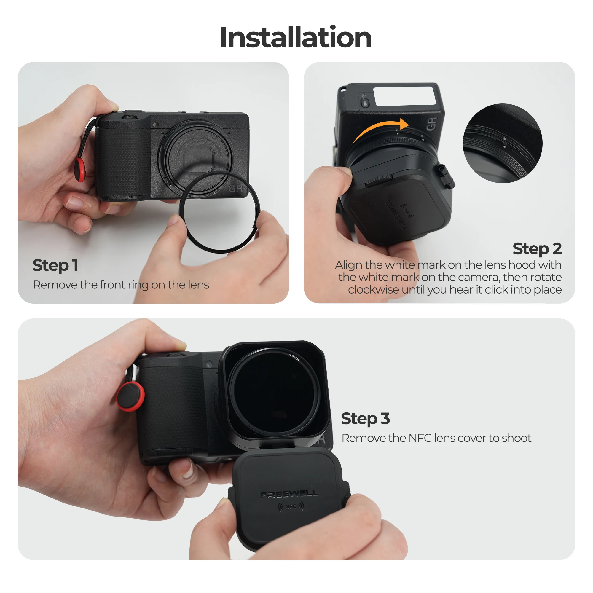 Freewell Real Gegenlichtblende, CPL/schwarze Nebelfilter und NFC-Objektivdeckel, umklappbares Design, Kompatibilität Ricoh GRIII und Ricoh GRIIIX-Kamera – Detail 5