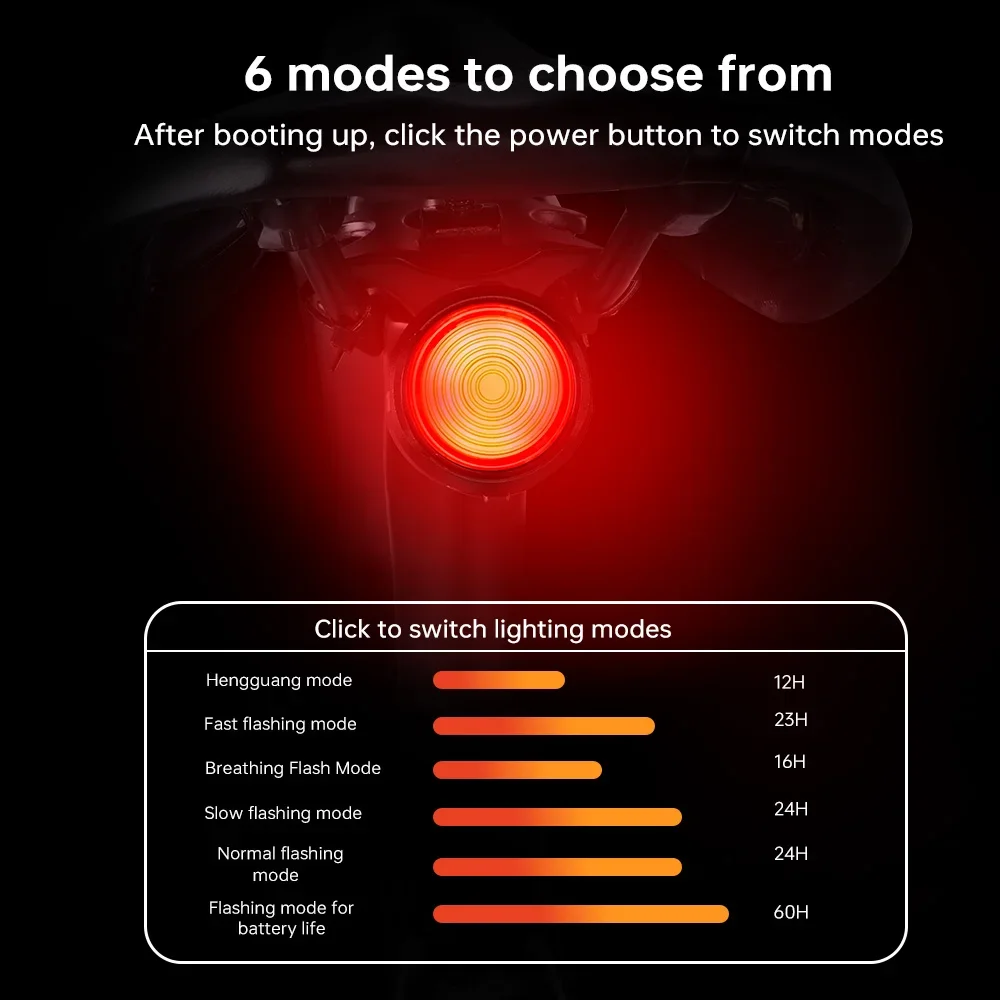 X-TIGER الضوء الخلفي الدراجة الذكية الفرامل الاستشعار ضوء سطوع عالية IPX6 إضاءة مقاومة للماء شحن الضوء الخلفي ملحقات الدراجة الجبلية #6
